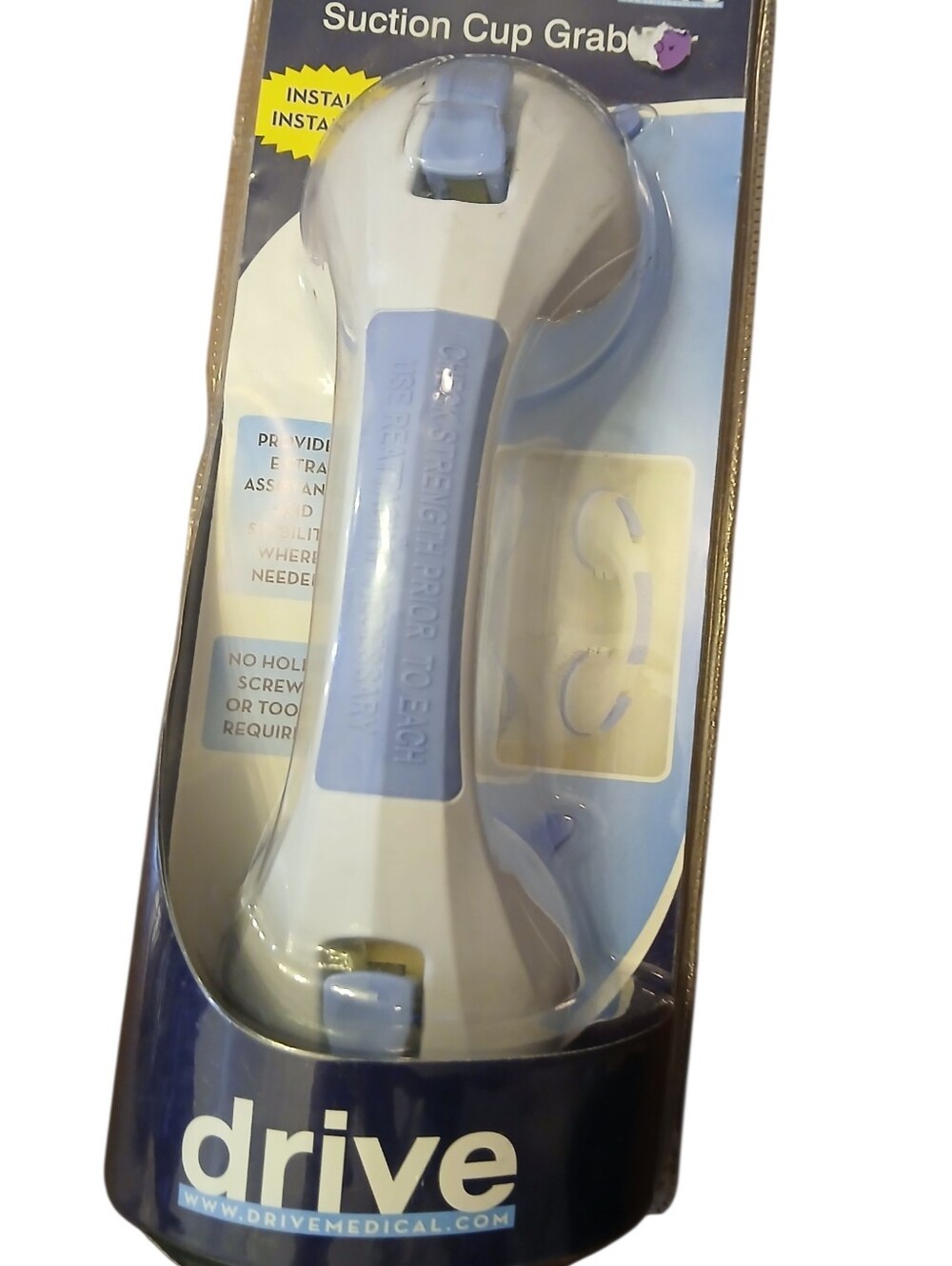 Drive Medical Suction Cup Grab Bar in Light Blue and White